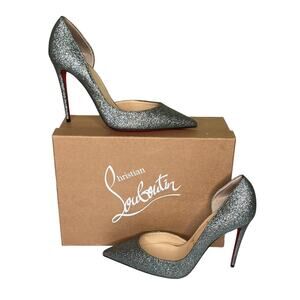 Christian Louboutin Iriza 100 Glitter D'Orsay Pointed Toe Pumps Size EU 39.5